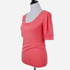 Michael Stars OS The Original Tee Scoop Neck Puff Sleeve Coral